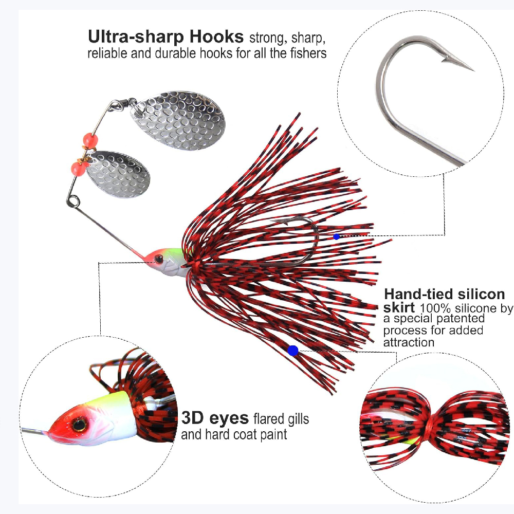 6 قطعة سبينيربايت الصيد السحر  - مراجعة Fishing Lure Buzzbait وسعره